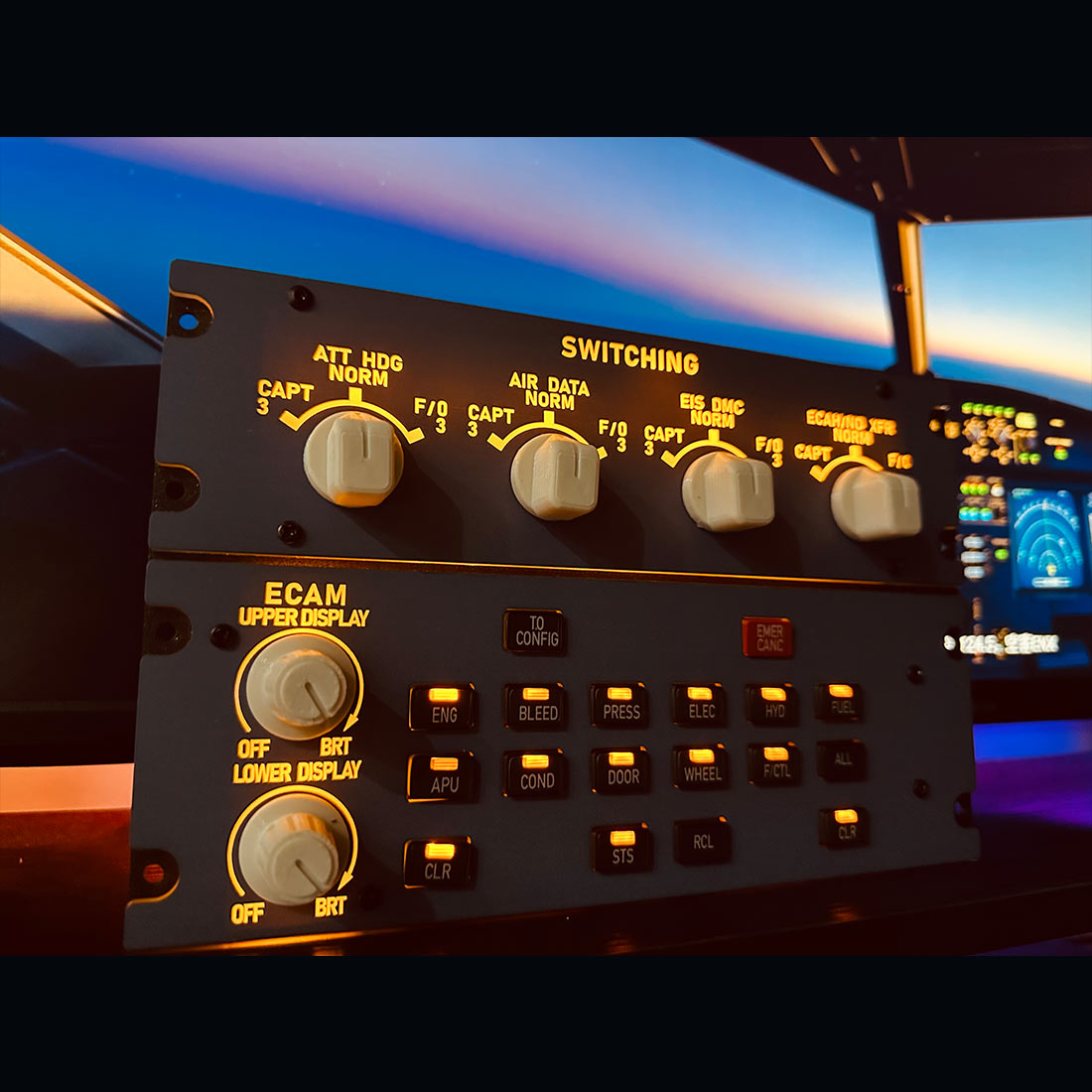 Rowsfire A109 A320 ECAM Panel: 1:1 Scale Backlit Cockpit Module w/ Custom PCB - Compatible Fenix/FBW/MSFS 2020/2024