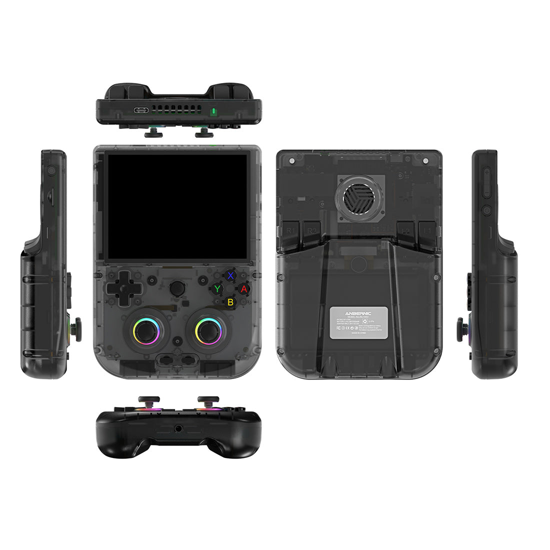 The Anbernic Rg406v in action, showing off its sleek design and the variety of games available