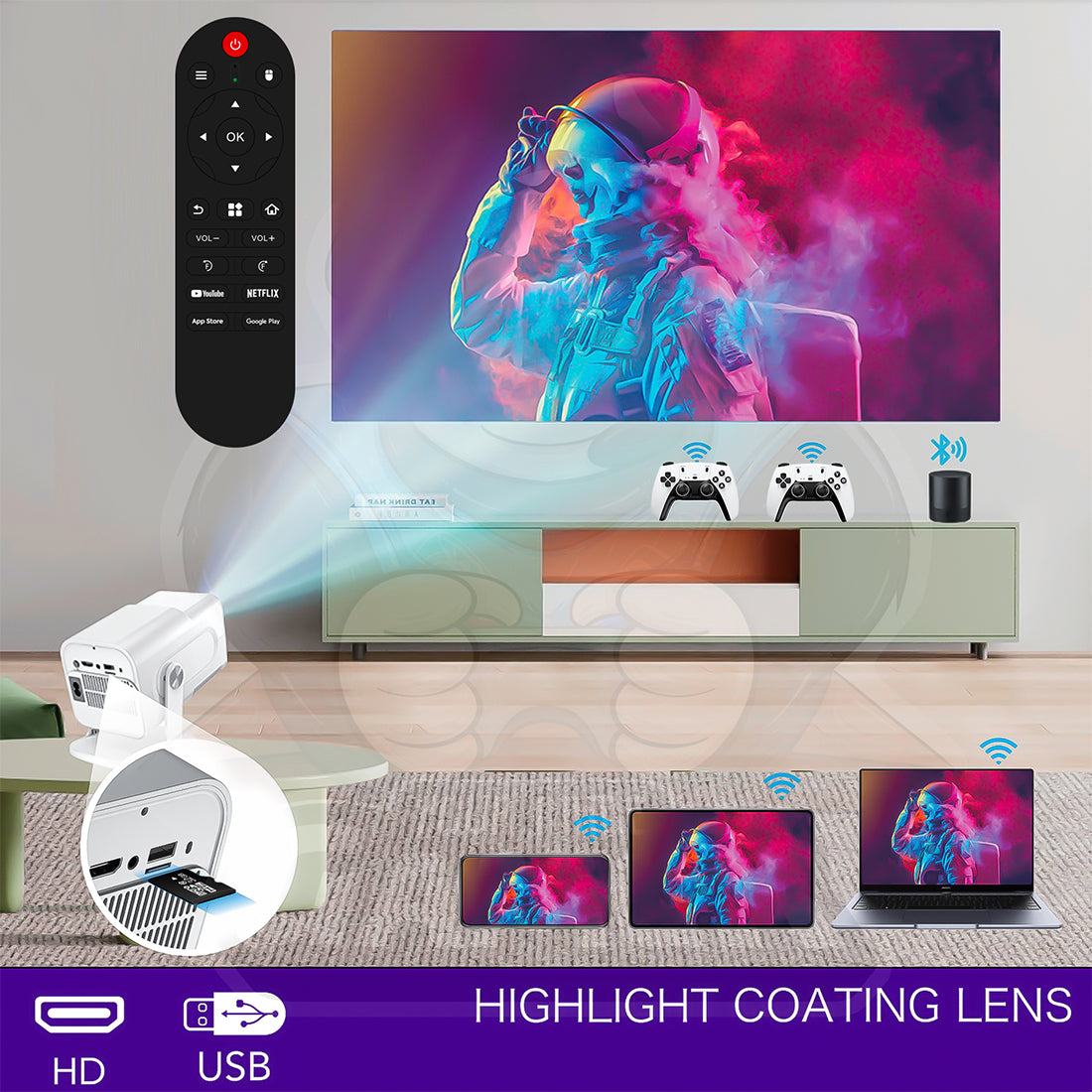 1080P 2-in-1 Projector Game Console