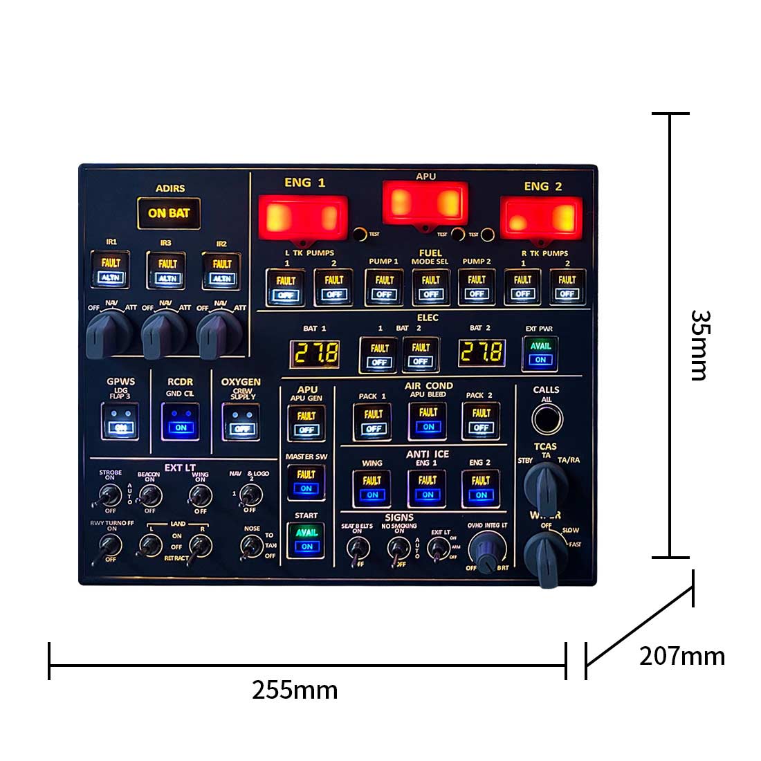 Rowsfire A107 A320pro/A320 MAX Light Overhead Panel (OVH) -Backlit+Metal Houseing+Tactile Switches Edition - Mechdiy