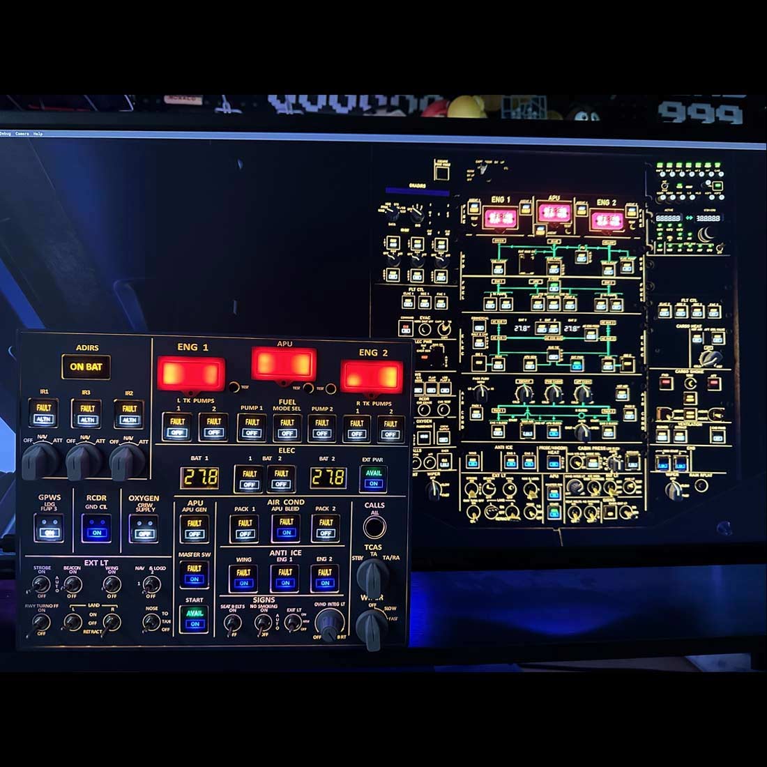 Rowsfire A107 A320pro/A320 MAX Light Overhead Panel (OVH) -Backlit+Metal Houseing+Tactile Switches Edition